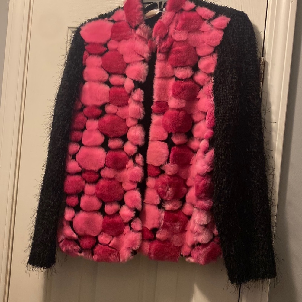 Fur jacket size Small pink and black